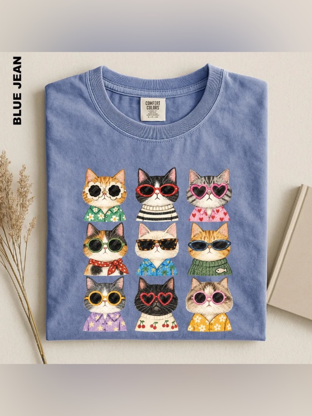Cute Cat Sunglasses Shirt, Colorful Cat Lover Tee, Funny Cat Comfort Color Tee
